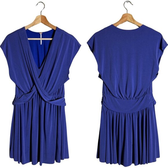 Free People Cupro Mini Dress Women's Small Blue Sleeveless V-Neck Vacation Flowy - Picture 2 of 14